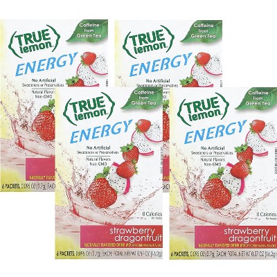 True Lemon, Energy, Strawberry Dragonfruit, 6 Packets, 0.095 oz (2.7 g) Each, Bundle of 4