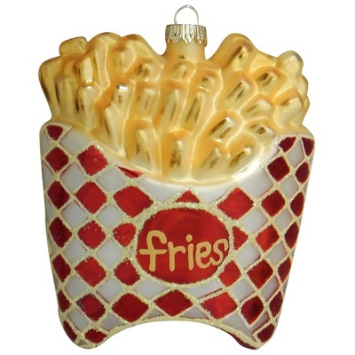 Christmas by Krebs 4" White and Red French Fries Glass Christmas Ornament