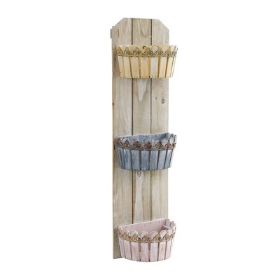 Rustic Wooden 35" Triple Basket Wall Planter for Indoor/Outdoor