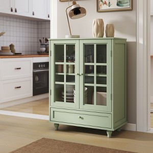 Kumasinova 28"W x36"H Buffet Sideboard with Glass Doors,Modern Pantry & China Display Cabinet with Drawer,Space-Saving Cupboard,40lbs Per Shelf - 1 of 4