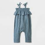 Grayson Collective Baby Girls' Sleeveless Gauze Ruffle Jumpsuit - Teal Blue