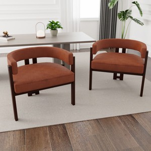 Teddy Fabric Upholstered Dining Arm Chairs Set of 2,Curved Back Barrel Accent Armchair with 3 Legs,Living Room Bedroom Side Chair-Coolbibila - 1 of 4