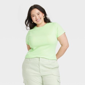 Women's Slim Fit Short Sleeve Ribbed T-Shirt - A New Day™ - 1 of 3