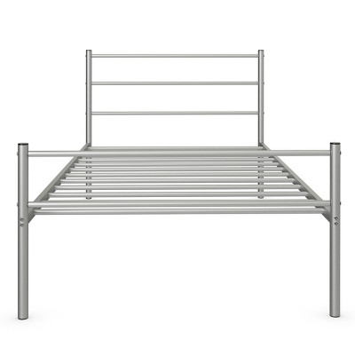 Tangkula Twin Size Bed Frame Platform Mattress Foundation with Headboard & Footboard Black/Silver
