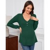 Maternity V-Neck Ribbed Top Casual Long Sleeve Pregnancy Blouse Decorative Button Front Shirt - 2 of 4