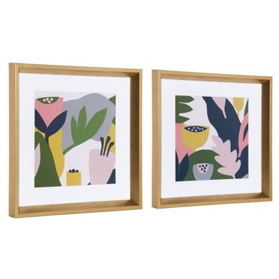 Gold Framed Abstract Floral Canvas Print Set