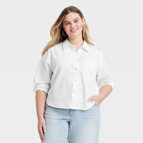 Women's Long Sleeve Collared Button-Down Shirt - Universal Thread™ White 3X