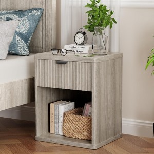 Dyonery Nightstand  Scandinavian Nightstand with Recessed Drawers Storage Cabinet Large Modern Mid-Century Wooden Nightstand - 1 of 4