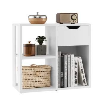 Costway 3-Cube Bookcase Organizer with 2-tier Wooden Storage Shelf & Pull-out Drawer
