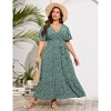 BLUEMING Summer Maxi Dress for Plus Size Women Tie Wasit Surplice Dress Flutter Sleeve A-Line Dress - 4 of 4