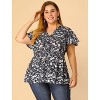Agnes Orinda Women's Plus Size Chiffon Smocked Waist Peplum V Neck Short Sleeve Casual Floral Blouses - 4 of 4