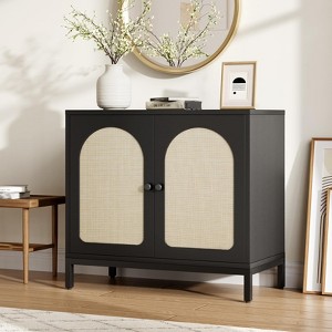 Buffet Cabinet with Storage, Rattan Storage Cabinet with Doors, Adjustable Shelf for Living Room, Hallway, Walnut - 1 of 4
