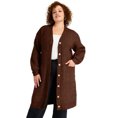 June + Vie by Roaman's Women's Plus Size Midi-Length Button-Down Cardigan - image 1 of 4