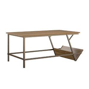 FONTOI End Table Mid Century Modern Regal Coffee Table with Side Shelf for Living Room Lounge and Entertainment Spaces, Natural, 19.7"*40"*17.6" - 1 of 4
