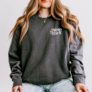 Simply Sage Market Embroidered New York Stars Lightweight Garment Dyed Sweatshirt - M - Pepper - 1 of 4