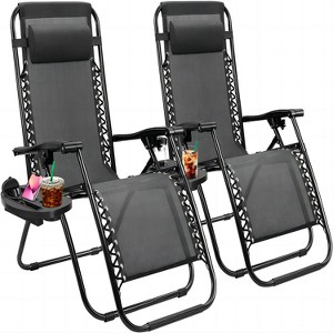 SKONYON 2PCS Oversize Lounge Chair Patio Heavy Duty Folding Recliner - 1 of 4