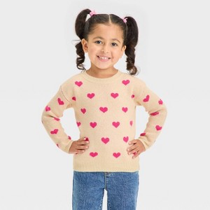 Toddler Girls' Hearts Pullover Sweater - Cat & Jack™ Oatmeal - 1 of 3