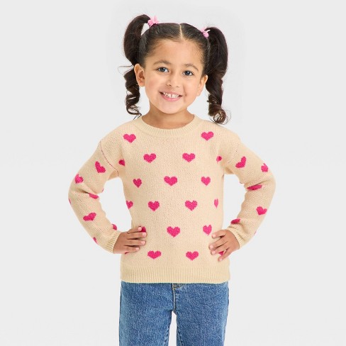 Toddler Girls' Hearts Pullover Sweater - Cat & Jack™ Oatmeal - image 1 of 3