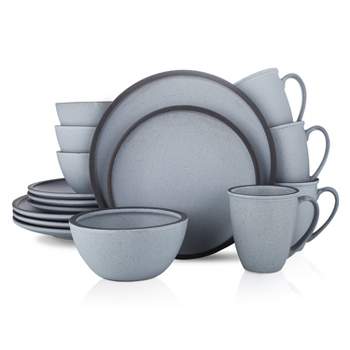 Stone Lain Tina 16-Piece Stoneware Dinnerware Set, Service for 4, Blue and Grey