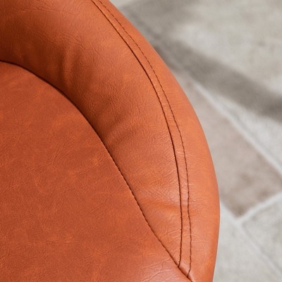 Adjustable Swivel Barstool in Brown Leather with Metal Base