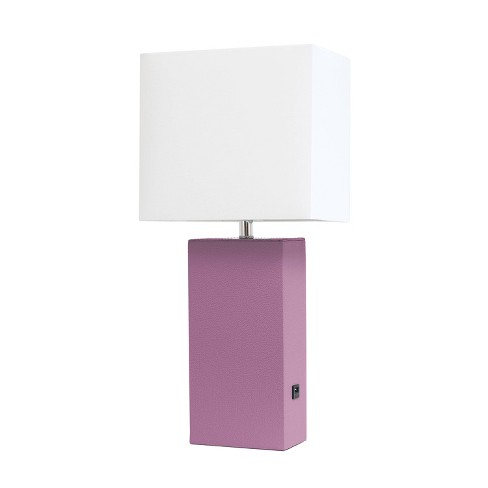 Modern Leather Table Lamp With Usb And, Table Lamp With Purple Shade