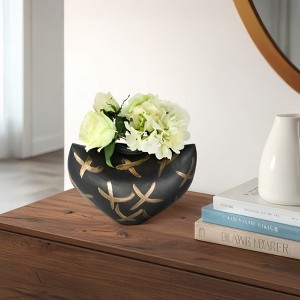 Vase Metal and Aluminum Hand-Painted Modern Design for Home or Office Decor Shelf Accent Centerpiece Contemporary Sculptural Form - 7" Black & White - 1 of 4