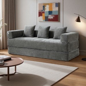 Chenille Folding Sofa Bed with Removable Cover & Pillows - 1 of 4