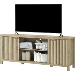 Fluted TV Stands for Living Room, Fluted Cabinet with Storage, Mid-Century Modern TV Table Stand for 50/55/60/65 TV,Heavy Duty Oak TV Console - 1 of 4