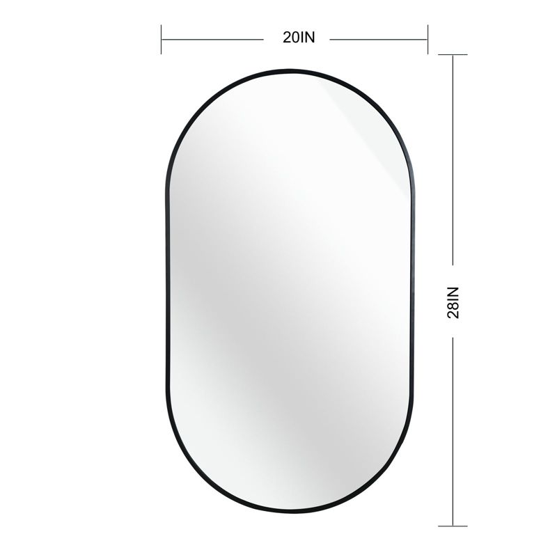 Serio 20"x 28" Modern Oval/Pill Shaped Wall Mount Mirror,Horizontal/Vertical Hanging Aluminum Alloy Frame Mirror-The Pop Home, 3 of 7