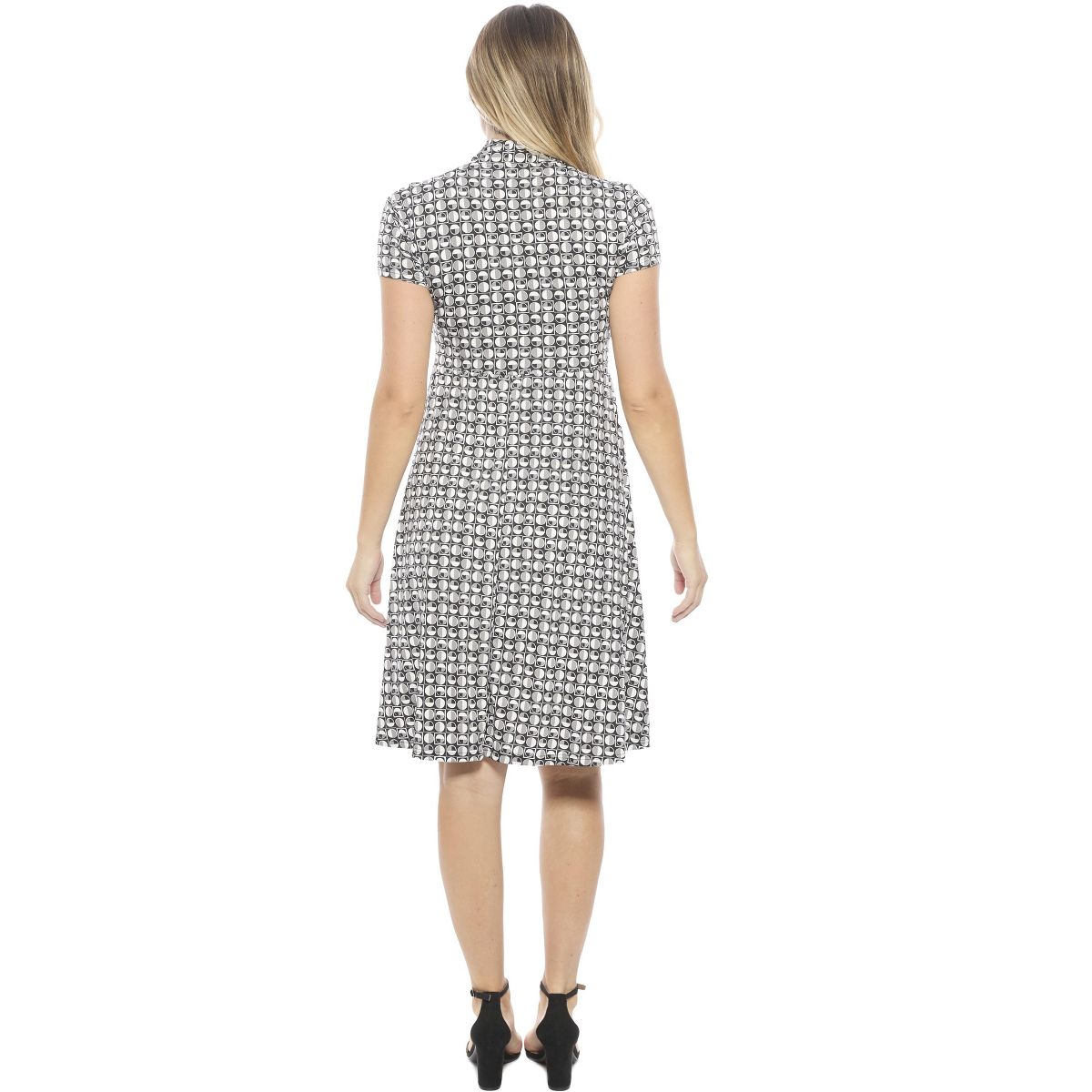 Womens Geometric V-Neck Short Sleeve Faux Wrap Knee Length A-Line Dress - 24seven Comfort Apparel™ - thumbnail 3