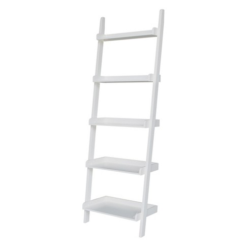 Lavish Home 5-Tier Ladder Bookshelf - Leaning Decorative Shelves, White