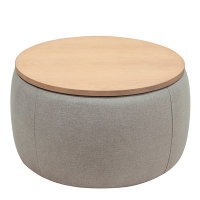 VisioGear 2-in-1 Function Round Storage Ottoman , Work as End table and Ottoman, Grey, 25.5"*25.5"*14.5"