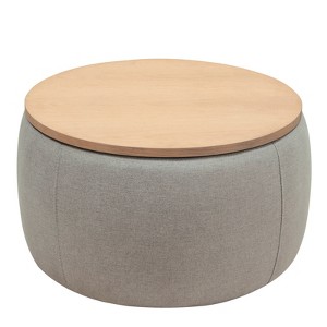 VisioGear 2-in-1 Function Round Storage Ottoman , Work as End table and Ottoman, Grey, 25.5"*25.5"*14.5" - 1 of 4