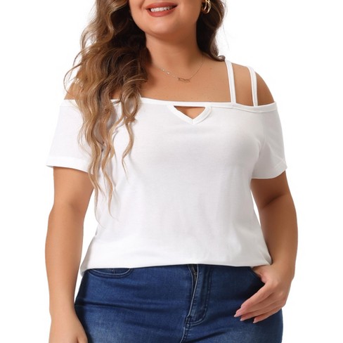 Agnes Orinda Women's Plus Size Short Sleeve Cold Shoulder Keyhole Going Out Party Blouses - image 1 of 4