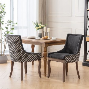 Akoasm Set of 2 Thickened Fabric Dining Chair with Solid Wood Legs & Bronze Nail Head-Black - 1 of 4