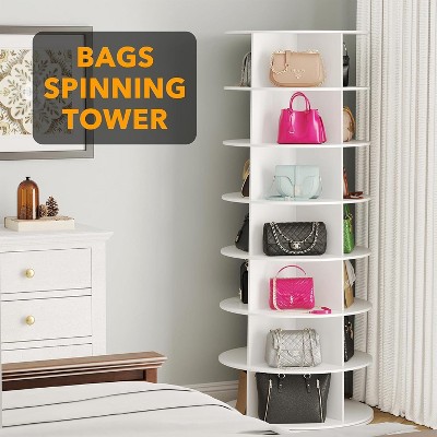 White 7-Tier Revolving Shoe Rack Tower with Wood Shelves