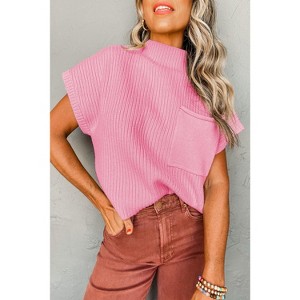 Patch Pocket Ribbed Knit Short Sleeve Sweater - 1 of 4