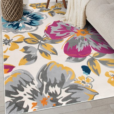 Elegant Floral Motif 5' x 7' Multicolor Synthetic Area Rug