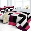 Slickblue Full/Queen Patchwork Quilt Set, Reversible & Machine Washable, TC Fabric, Handmade, Pink/Blue, 3pc - 2 of 4