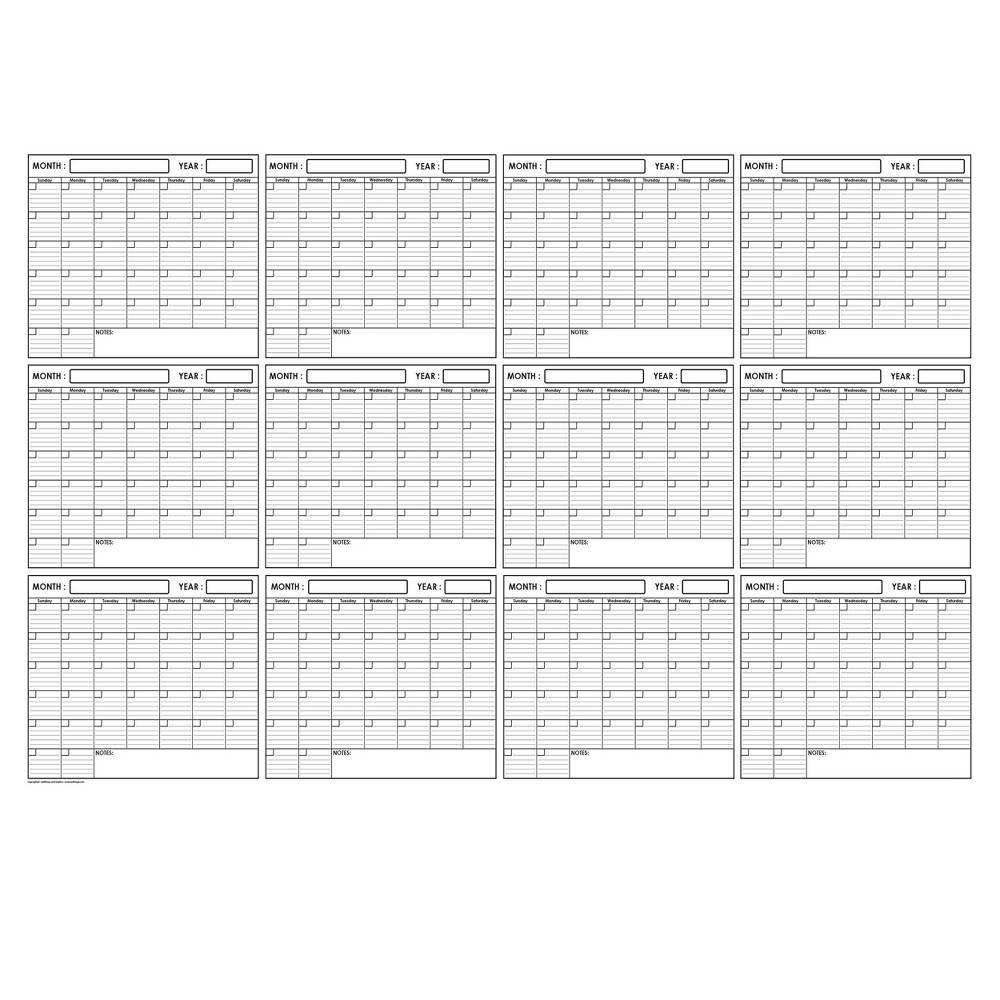 Photos - Planner Undated 12-Month Blank Horizontal Laminated Wet & Dry Erase Wall Calendar
