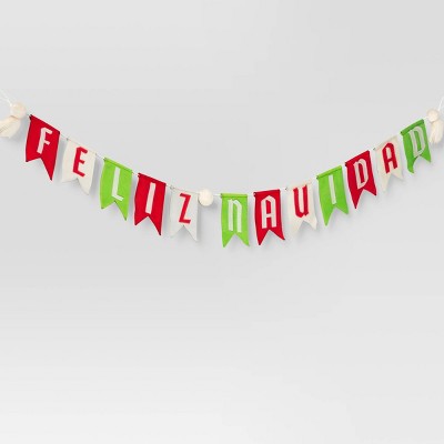 Image of 6' Fabric 'Feliz Navidad' Pennant Christmas Decorative Wall Garland Red/White/Green - Wondershop™