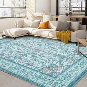 coucheta Vintage Floral Washable Rug for Living Room, Multi-size Soft Low Pile Rubber Backed Non Slip Carpet, for Bedroom, Dining Room, Home Office - 1 of 4