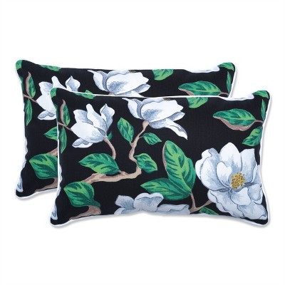 Pillow Perfect Set of 2 Magnolia Outdoor/Indoor Rectangular Throw Pillows Black