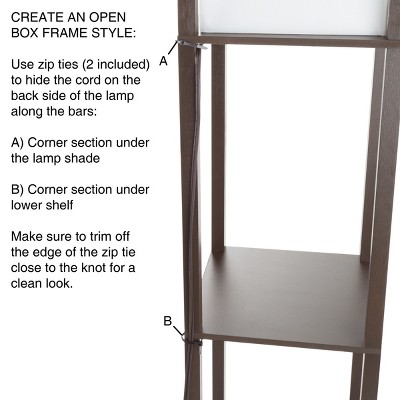 Brown 3-Tier Etagere Shelf Floor Lamp with White Shade