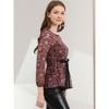 INSPIRE CHIC Women's Semi-Sheer Elegant Tie Waist Long Sleeve Floral Lace Peplum Blouses - 4 of 4