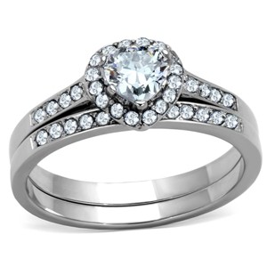 Slickblue Women’s CZ Halo Ring, Heart Center Stone, Accent Band, Polished Stainless Steel, Valentine’s Style, Size 5-11 - 1 of 4