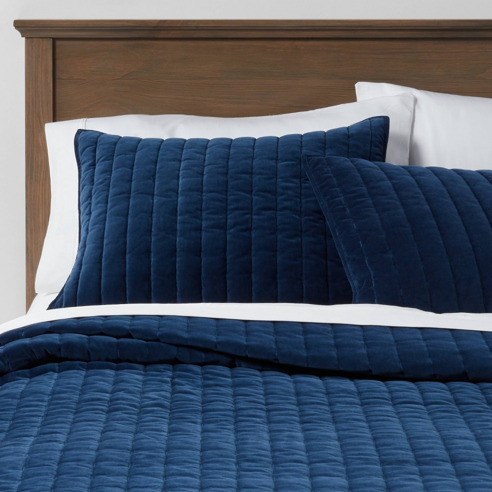 Photos - Duvet Full/Queen Channel Stitch Velvet Quilt Navy - Threshold™