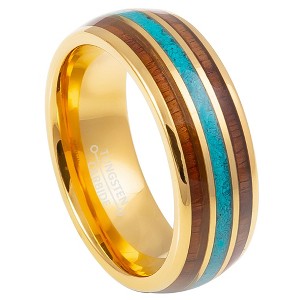 Jewelry Avalanche 8mm Dome Gold IP Wood & Turquoise Inlay Tungsten Carbide Mens Wedding Band - 1 of 4