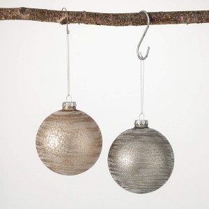 4"H Sullivans Glitter Ball Ornament - Set of 2  Gold Christmas Ornaments - 1 of 2