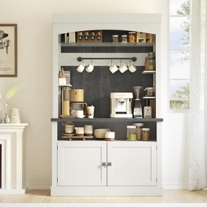 72" Farmhouse Coffee Bar Cabinet with Storage - Buffet Sideboard with Microwave Stand,Wine Rack & Glass Shelves for Kitchen,Dining or Living Room - 1 of 4